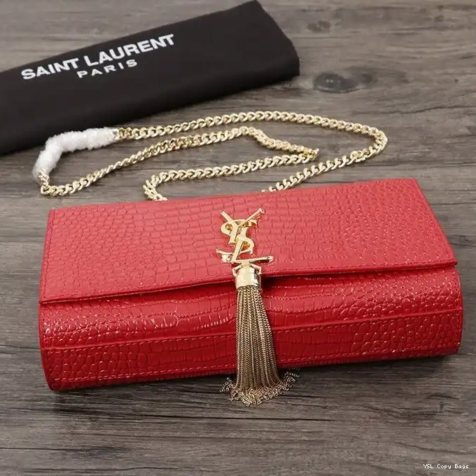 Cheap Saint Shiny Chain with Laurent Embossed In Leather Bag Gold Medium Tassel Red Kate Crocodile 0221