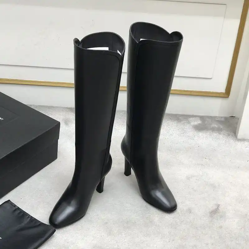 Cheap Saint Laurent Jane Knee Boots with YSL Signature Women Smooth Leather Black 0206