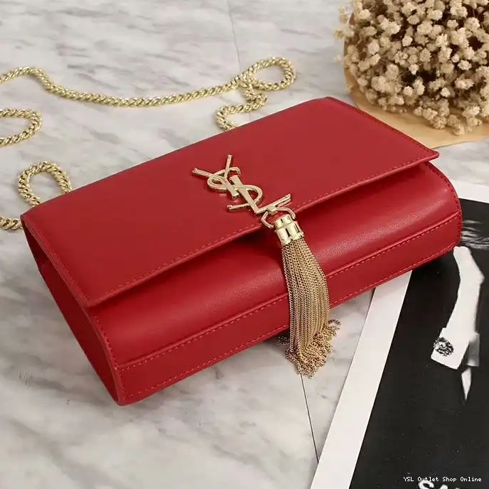 Cheap Gold Red Medium Leather with Tassel In Kate Laurent Saint Chain Bag 0215