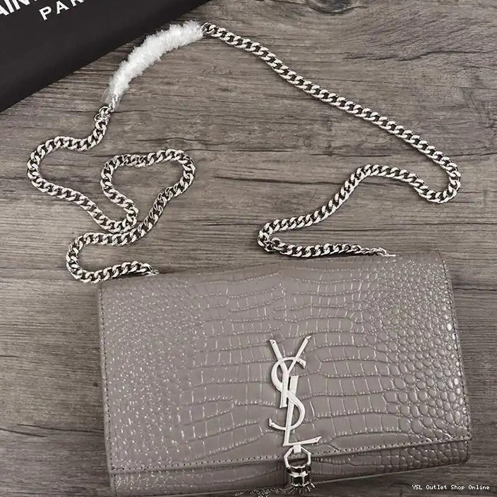 Cheap Saint Silver Chain Leather Embossed with Kate Laurent Tassel Shiny Bag Crocodile Grey In Medium 0213